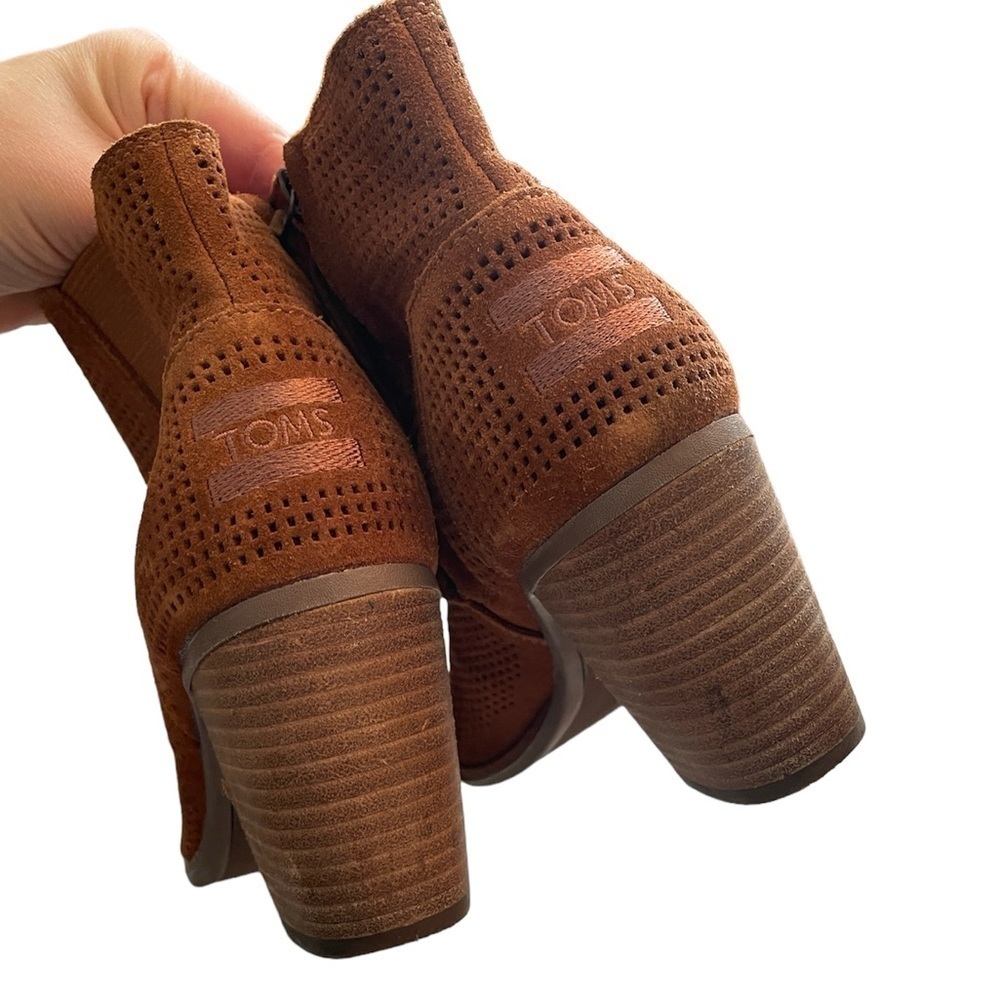 Toms Majorca Peep Toe Cinnamon Suede Booties Size 7 - Picture 4 of 12